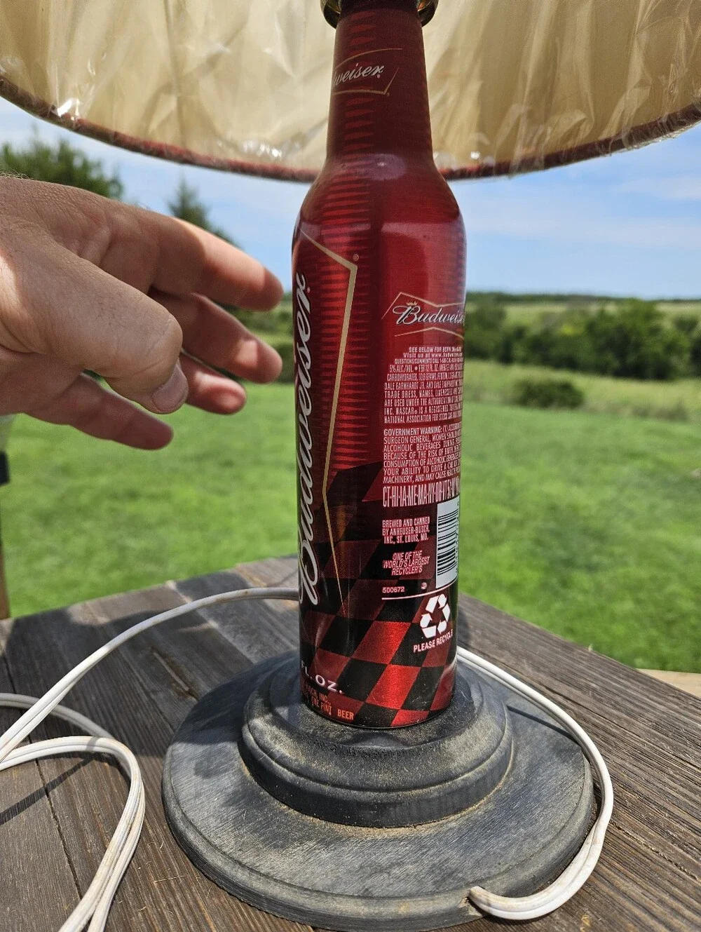 BUDWEISER BEER MAN CAVE Upcycled Aluminum Bottle Lamp Bar Decor Light Shade 16oz